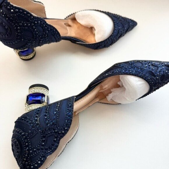 Size 7.5 XYD Women’s Satin Pumps Pointed Toe D'Orsay Crystal Heels Rhinestone - Picture 9 of 12